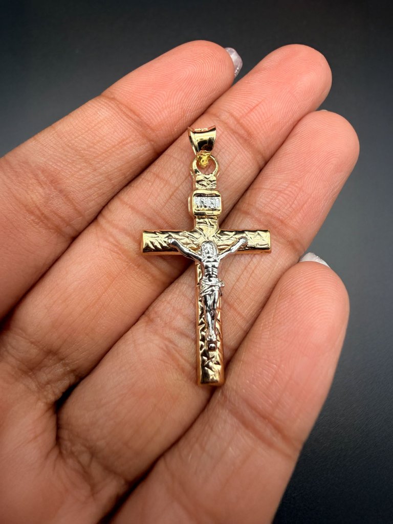 14k Two Tone Gold Mashed Crucufix Pendant